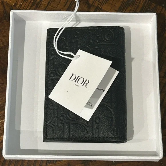 Dior Embossed Black Leather Card Holder